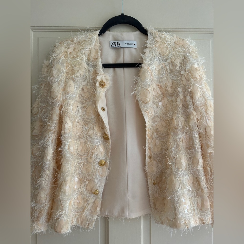 Zara mixed fabric cropped jacket
